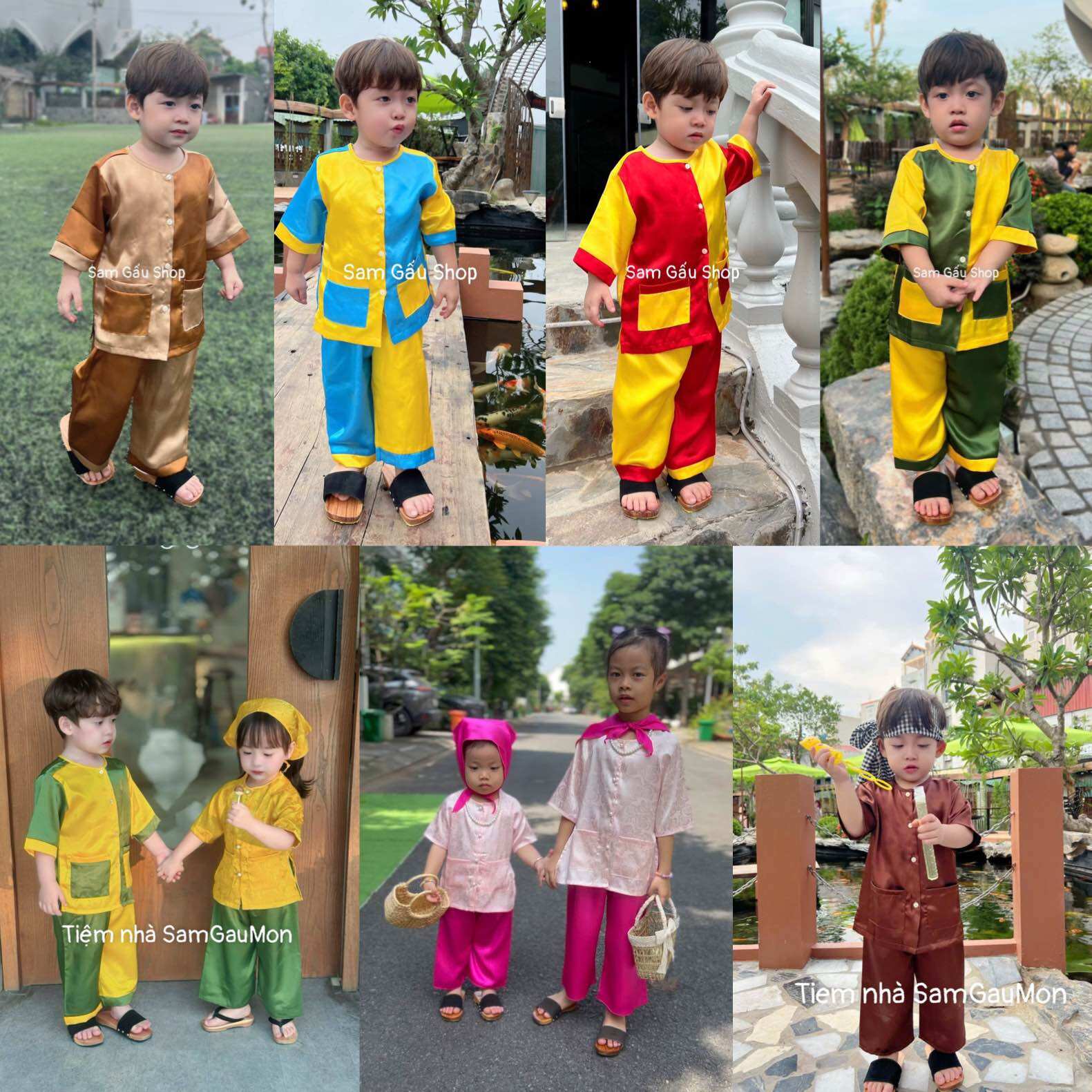 Bộ Bà Ba cho bé trai bé gái chơi Tết đi học đi chơi diễn văn nghệ đi miệt vườn mềm mịn với nhiều màu sắc xinh yêu cho bé từ 7-35kg
