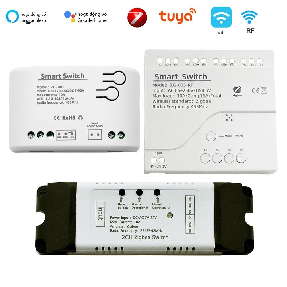 Zigbee Rơ Le Nhà Thông Minh Mô Đun Công Tắc Điều Khiển Từ Xa Không Dây 1/2/4 Kênh Tương Thích Với Zigbee Cổng Hub 7-32V 85-250V