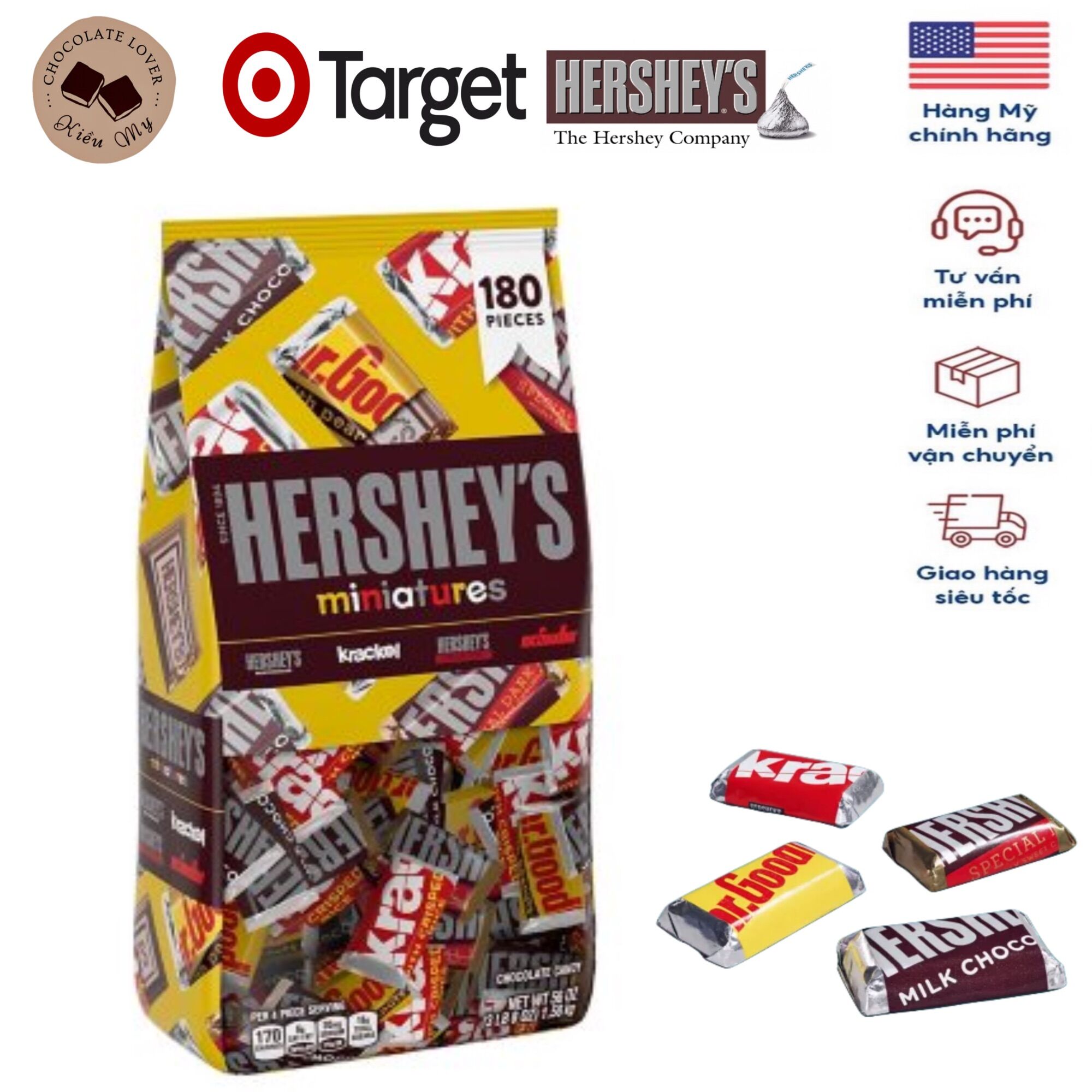 Kẹo socola Mỹ Hershey's Miniatures túi 1.58kg