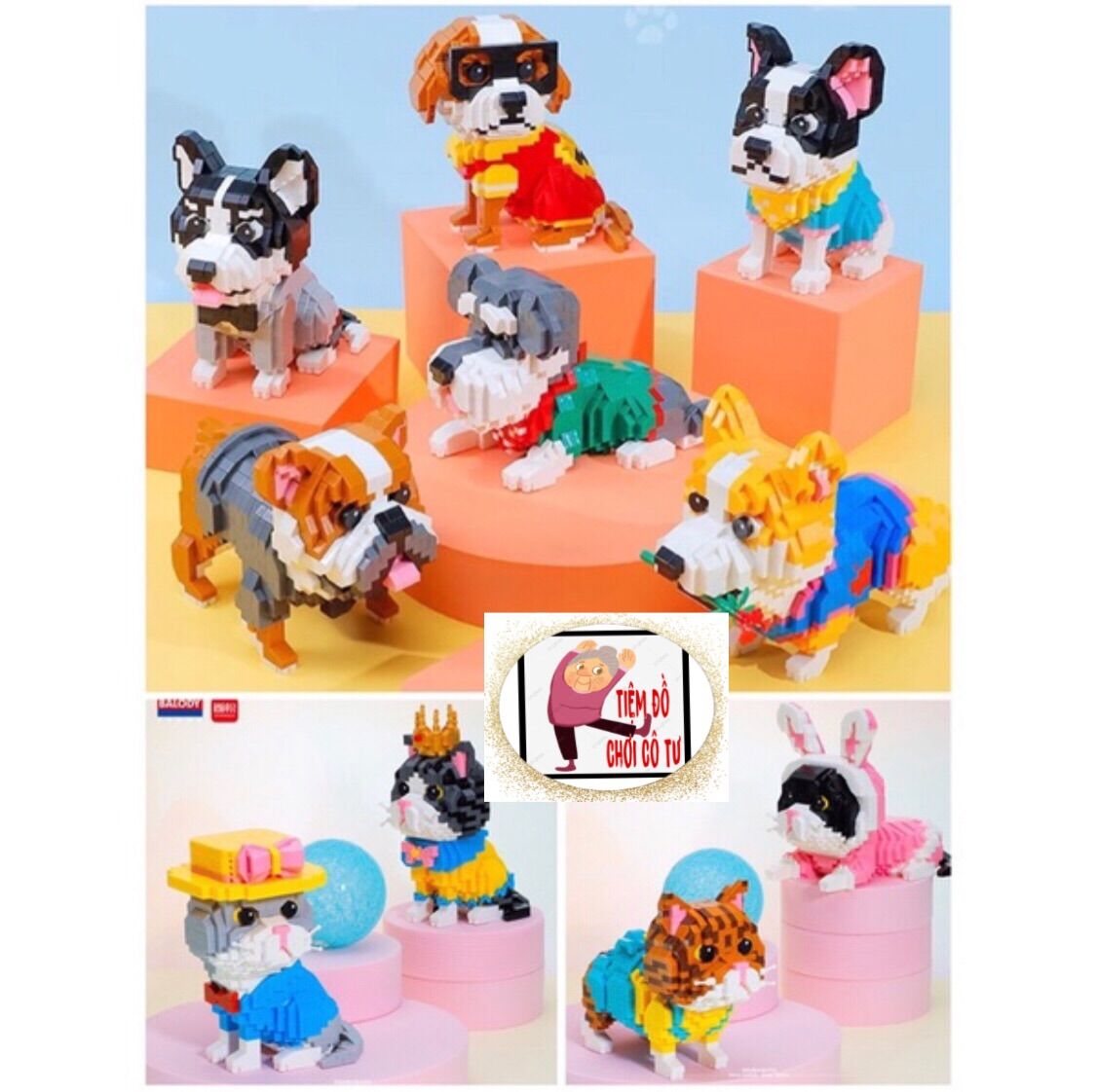 Đồ chơi lắp ráp lego 3D mô hình động vật chó mèo dễ thương