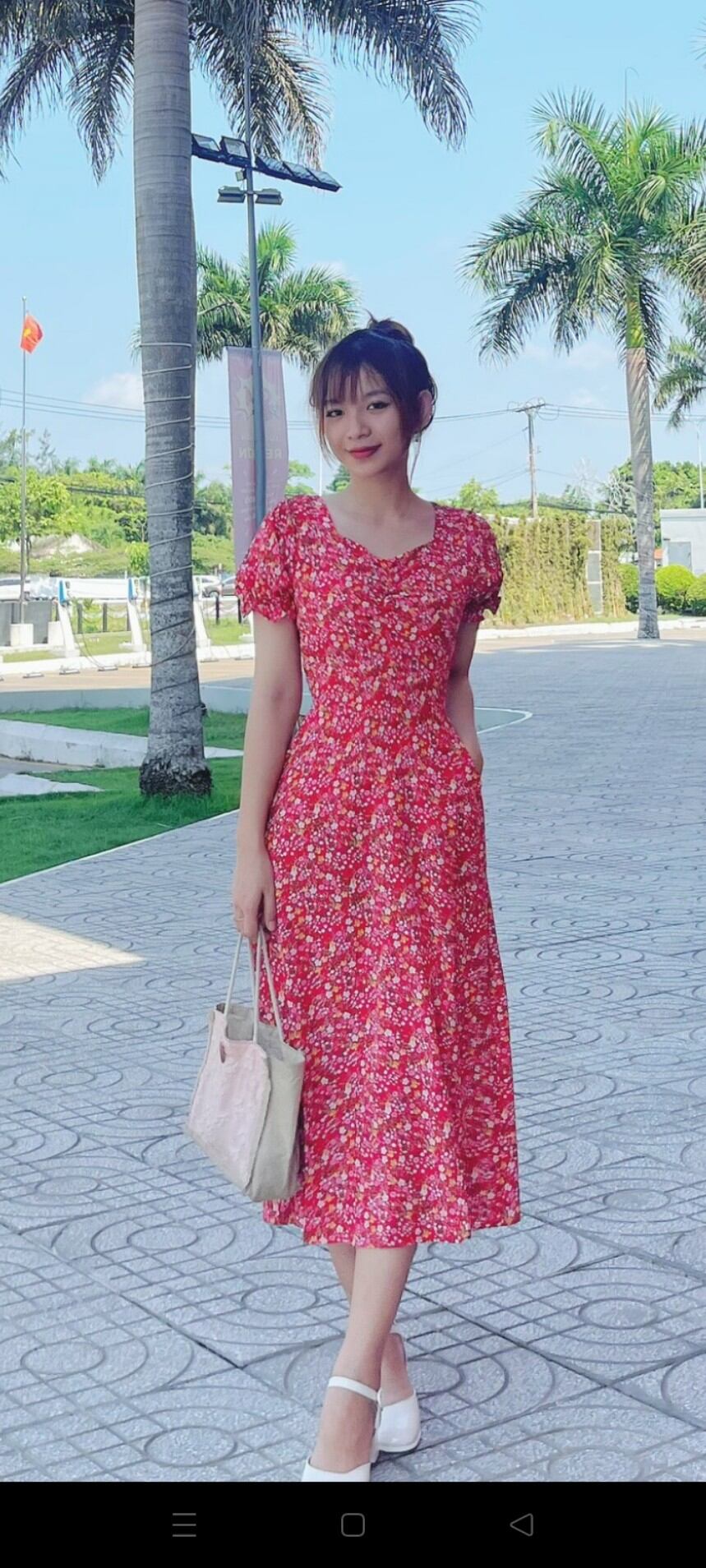 Đầm xòe lụa nhún ngực tay nhún size m đến xxl, có túi