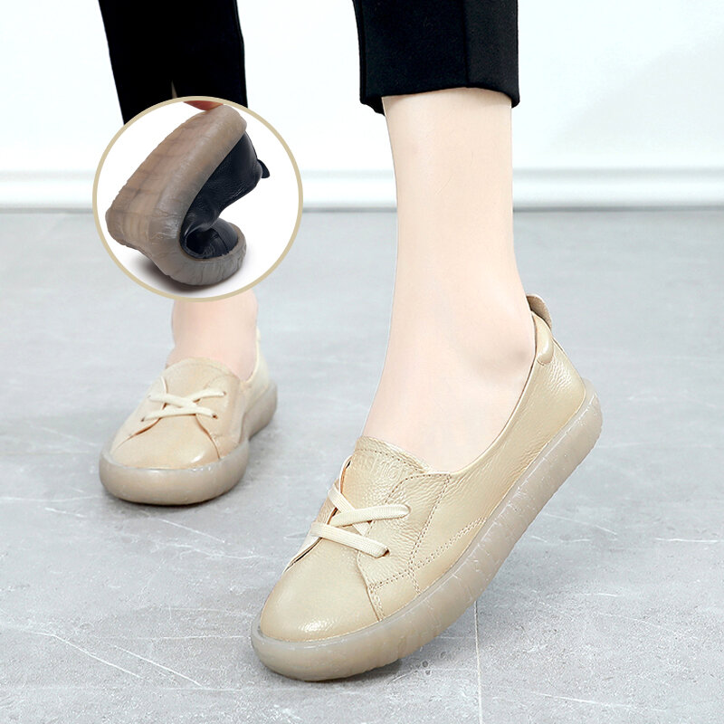 Giày tods da nguyên chất siêu mềm giày cho mẹ đế bằng mặt mềm đế mềm da thật thoải mái thoáng khí da bò mẫu mùa xuân 2024 cho nữ
