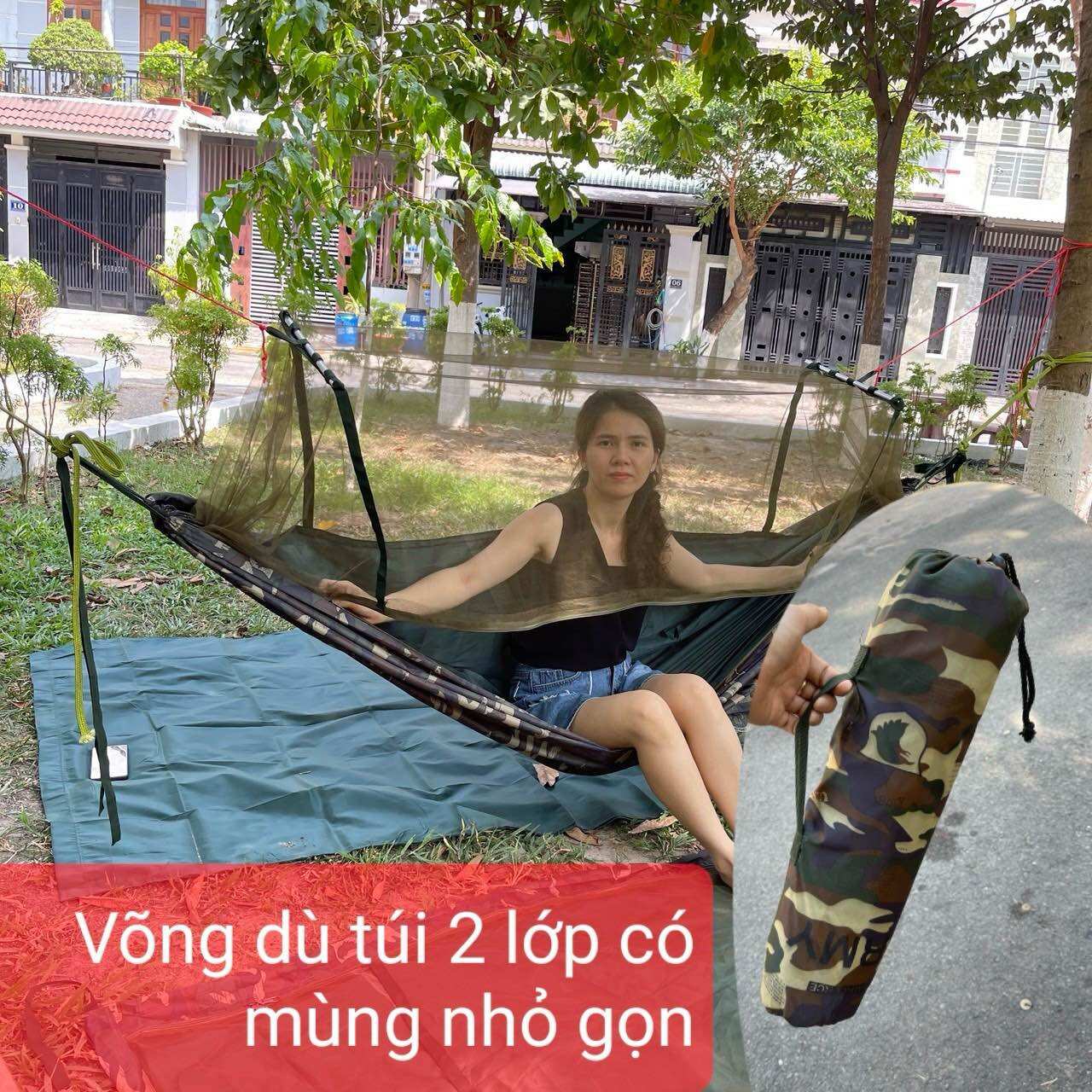 Võng lính du lịch kèm mùng.Võng dù Thái 2 lớp rằn ri cao cấp kèm mùng, võng treo ngoài trời du lịch dã ngoại kèm túi đựng.. -VÕNG - HOÀNG PHÚC