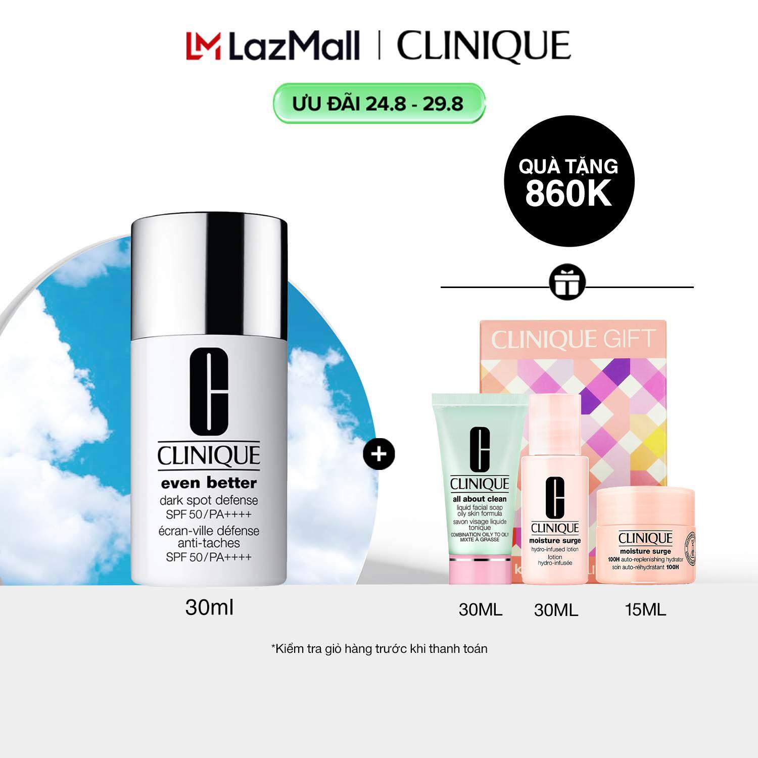 Kem chống nắng mỏng nhẹ không màu Clinique Even Better Dark Spot Defense SPF 50/PA++++ 30ml - Sheer