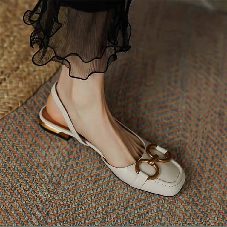Sandal quai hậu đế dày mũi vuông 2cm phong cách Hàn Quốc