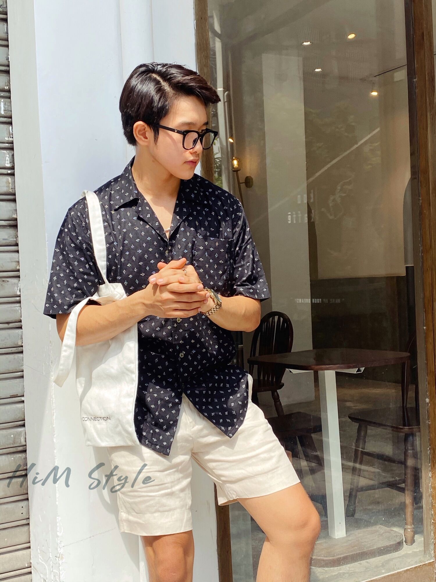 Áo sơ mi nam linen tưng in hoạ tiết tay ngắn 1 túi