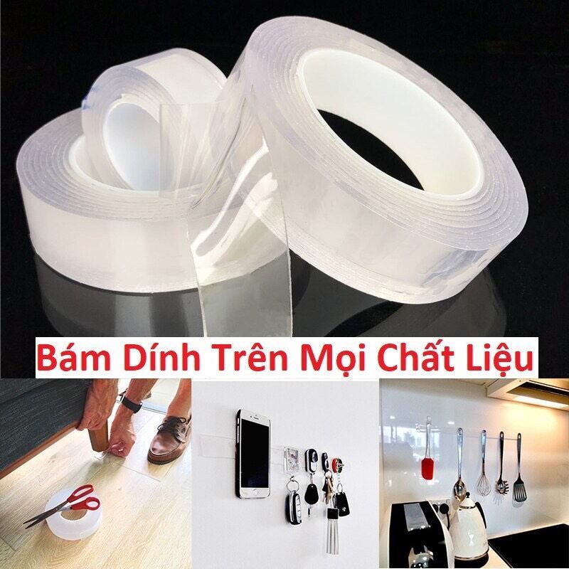 Băng keo 2 mặt siêu dính ma thuật loại dài 3m băng keo dính đa năng trong suốt