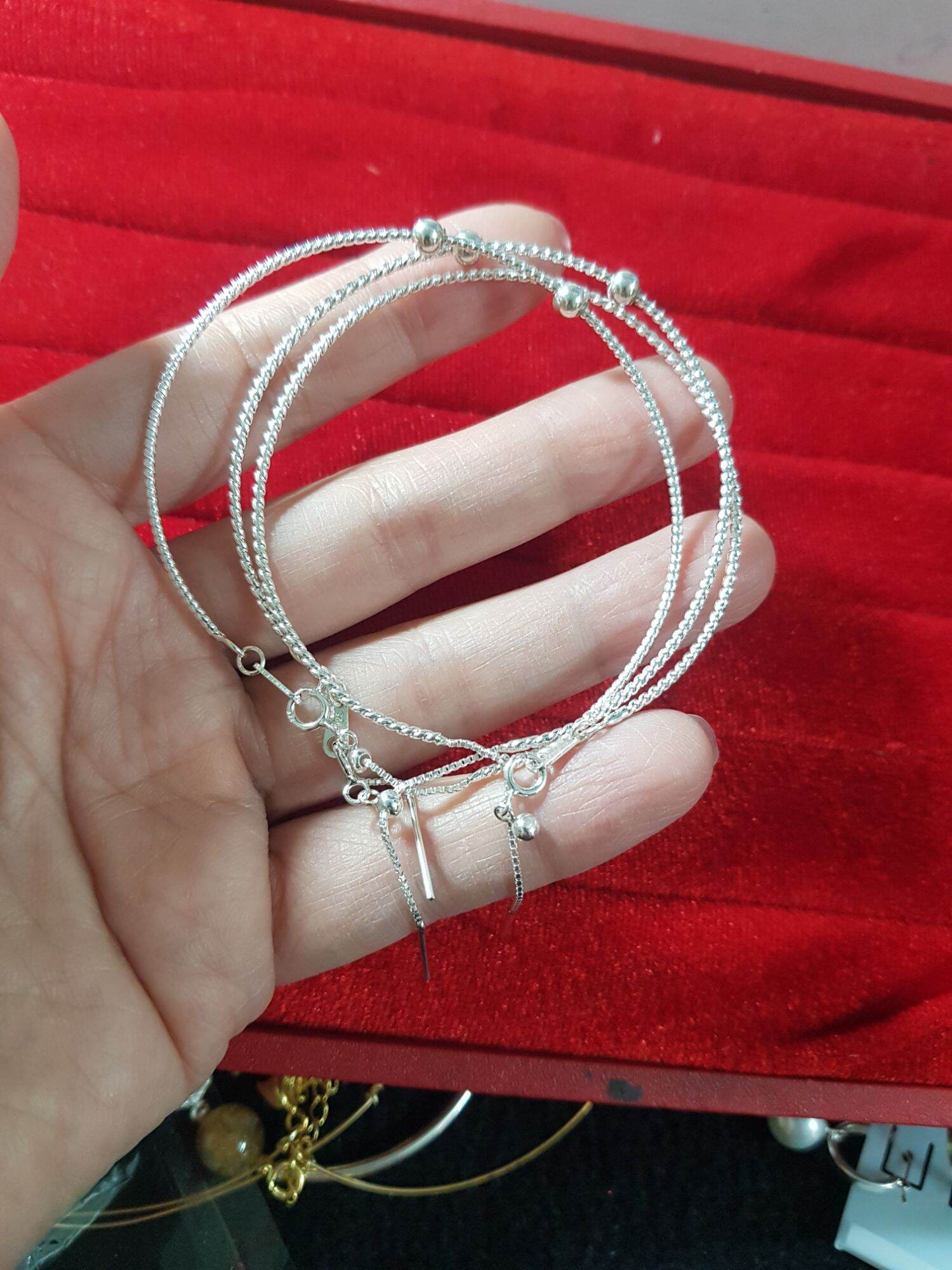 Vòng tay bạc ta  xỏ đá lu thống phong thủy (không đá)