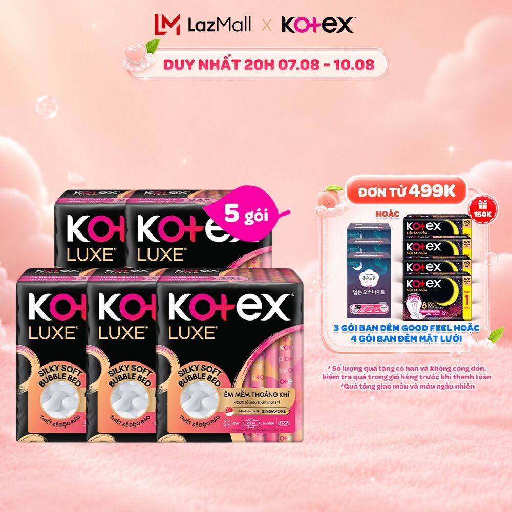 Combo 2/Combo 5/Combo 8/Băng vệ sinh Kotex LUXE Ngày Cánh 23cm 8 miếng