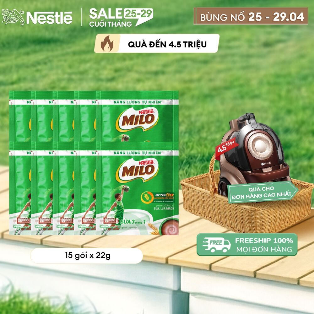 [FREESHIP TOÀN QUỐC] Thức uống lúa mạch Nestlé® MILO® Sữa 3 trong 1 - Bịch 15 gói 22g