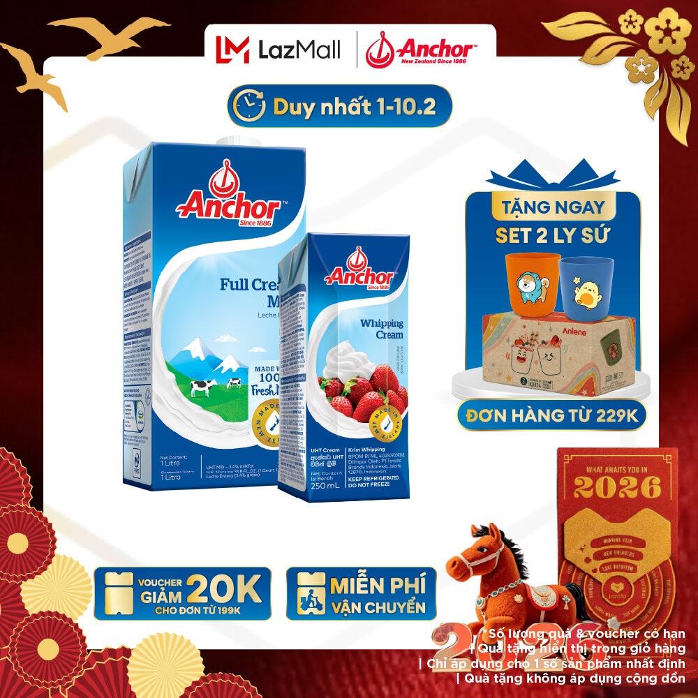 [GIAO HÀNG HỎA TỐC - HCM] [Combo Làm Cafe Muối] Kem Sữa Tươi Tiệt Trùng Anchor Whipping Cream 250Ml 