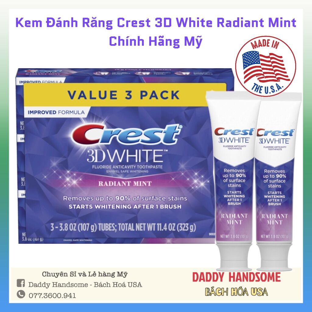 Kem Đánh Răng Crest 3D White Radiant Mint 107gram 116gram Mẫu Mới thumbnail