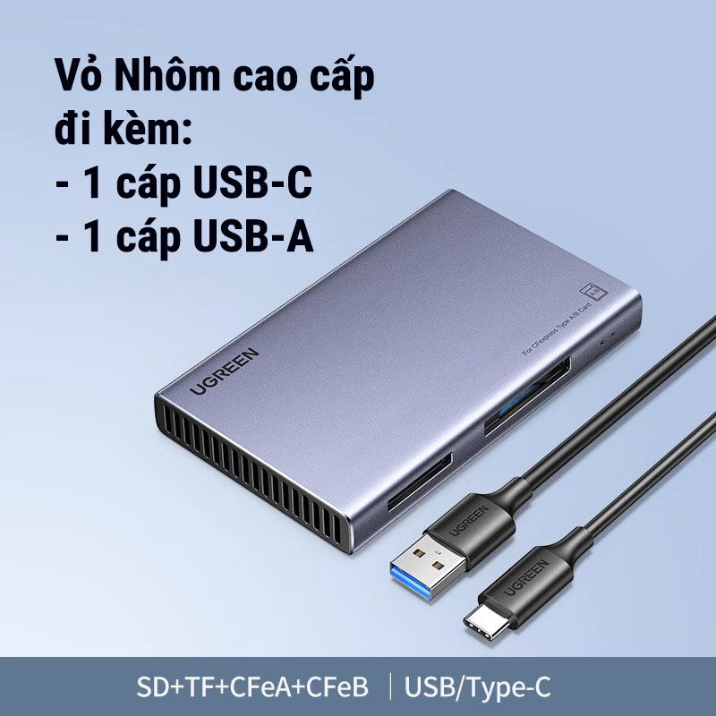 Ugreen 4 in 1 CFexpress A+B+SD+TF MicroSD Đầu đọc thẻ nhớ tốc độ cao USB3.2 Card reader all in one