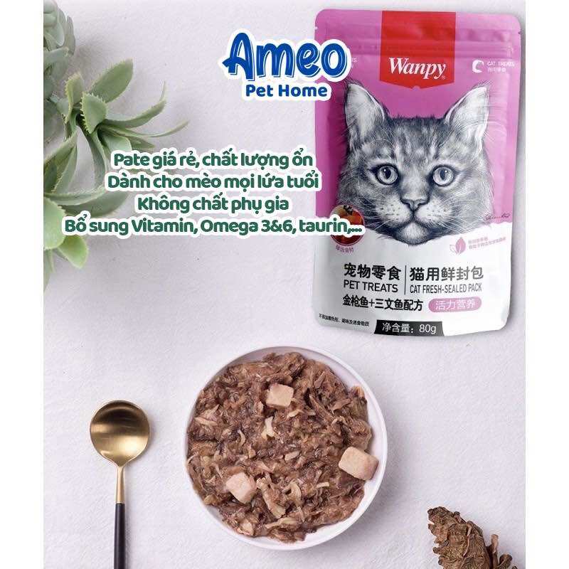 Combo 10 pate Wanpy, hộp 10 túi pate mèo Wanpy mix vị