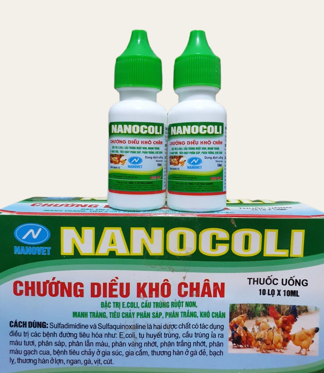 Nanocoli lọ 10ml chướng diều khô chân, cầu trùng ruột non, manh tràng gà đá