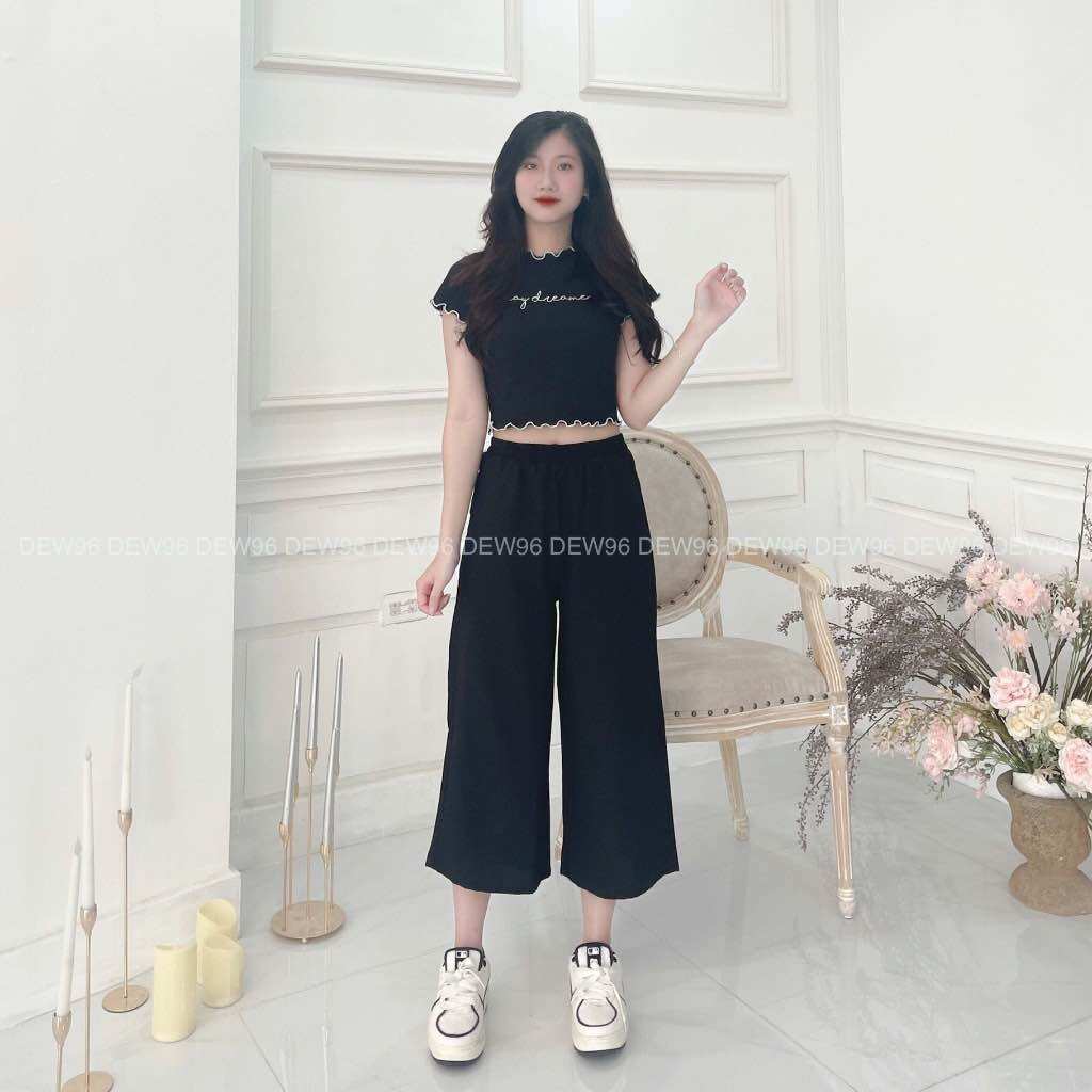 Quần đũi ống rộng nữ lưng chun cạp cao dáng ngắn có túi tước quần culottes nữ dáng lỡ chất vải đũi mát cạp chun co giãn