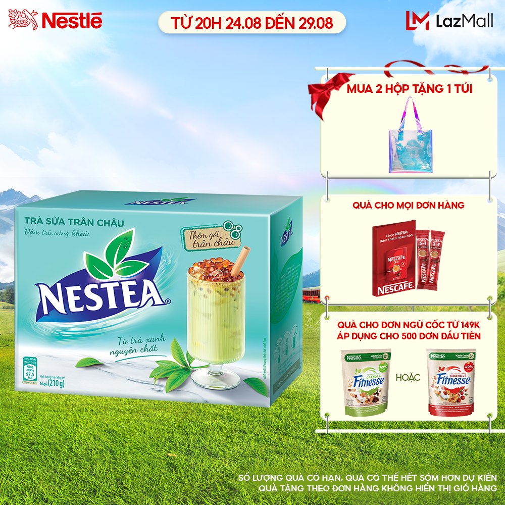 [quà tặng tháng 8 - mua 2 tặng 1 túi hologram nestea] trà sữa nestea trân châu (hộp 5 gói x 17g)