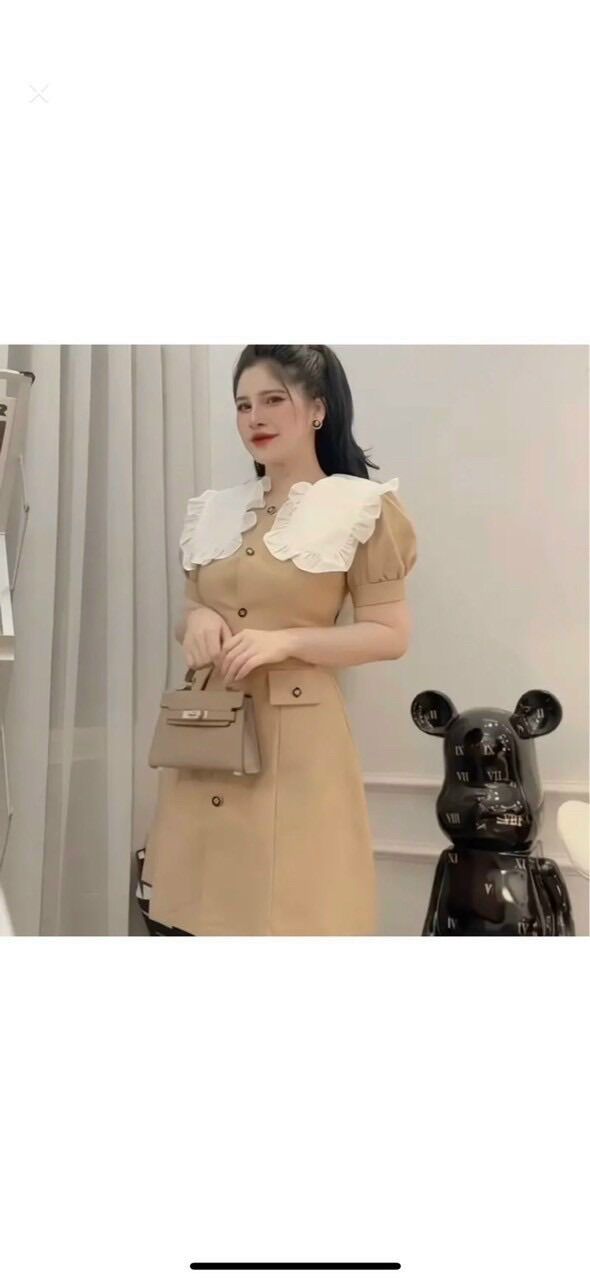 Đầm xòe dáng A đơn giản cổ bèo viền