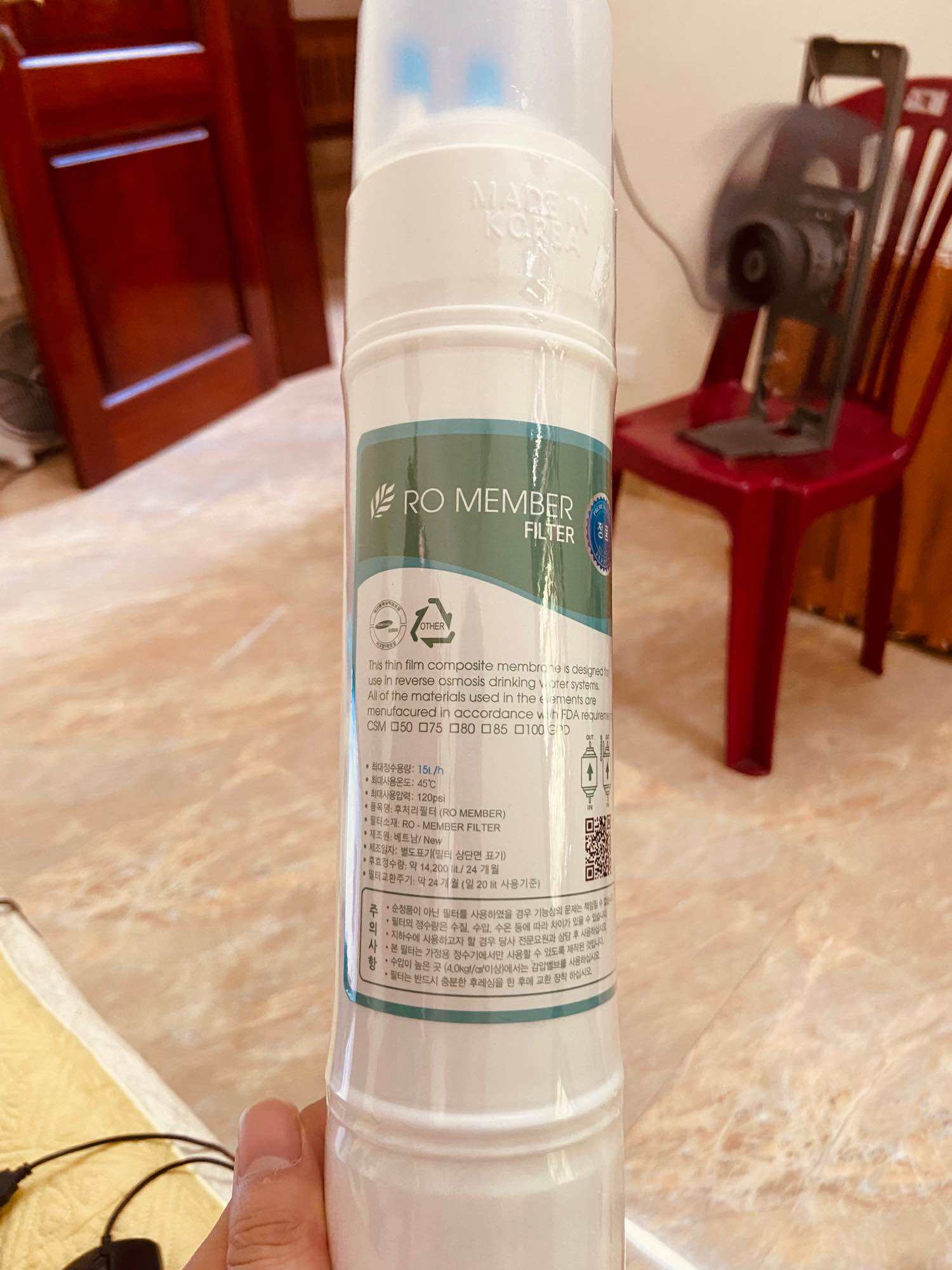 Lõi RO đúc Hàn Quốc (công suất 15l/h) - Tặng kèm cút và van 1 chiều