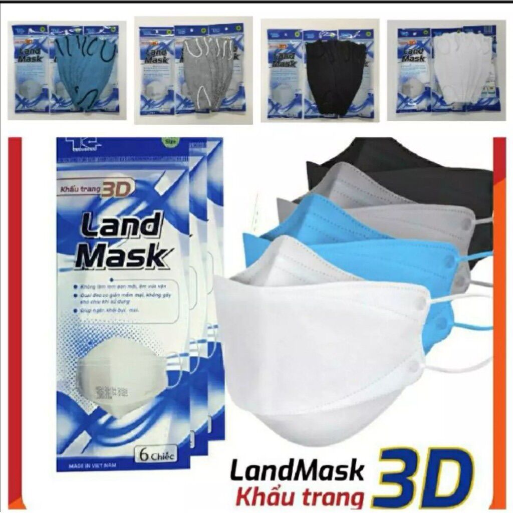Khẩu trang 3D Land Mask set 6 cái KF74 Hàn( MÀU XANH ĐẬM )
