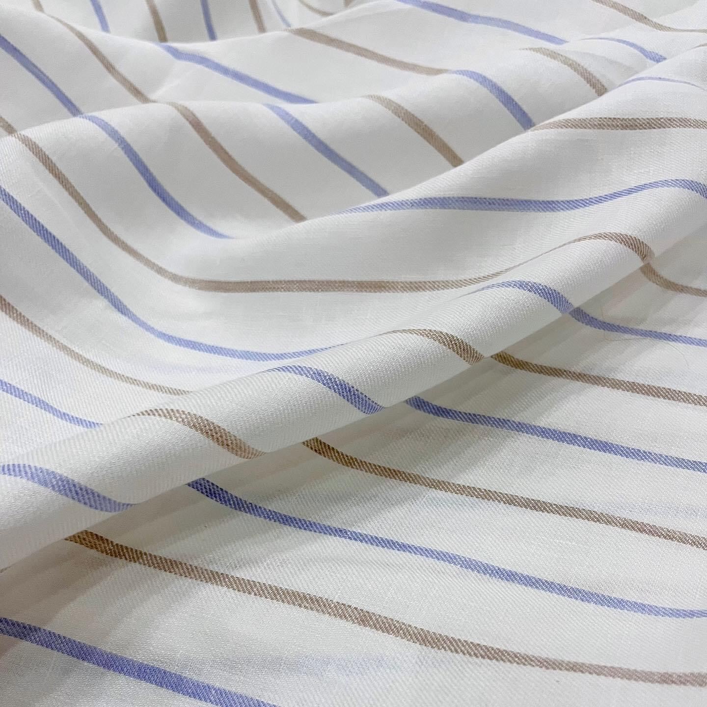 [HCM] Vải Linen Tưng pre thớ chéo - Sọc xanh nâu - Chất vải mềm mướt tay, may đầm lót nhẹ nha khách