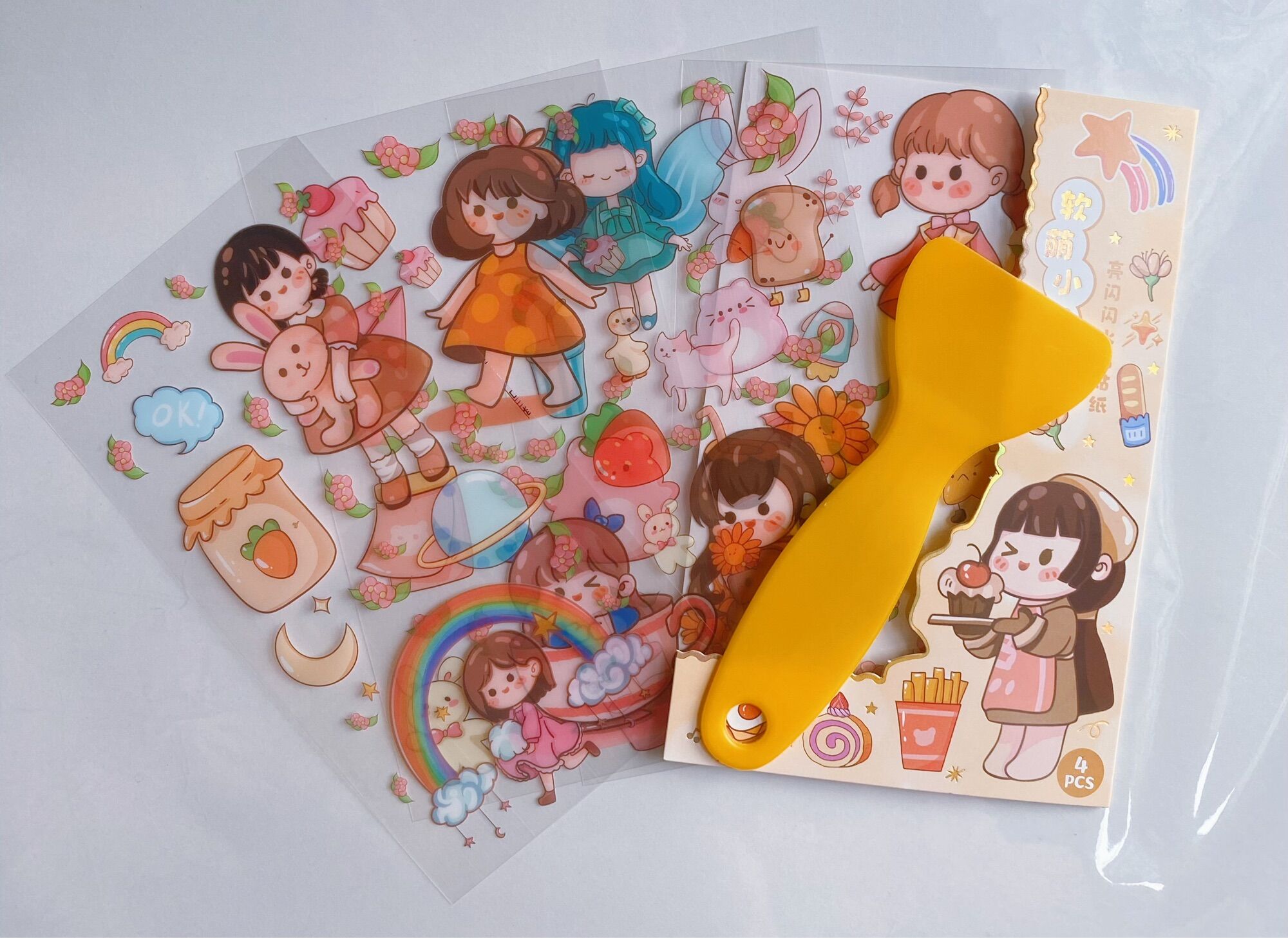 Set 4 tấm sticker to kèm cây cán phẳng