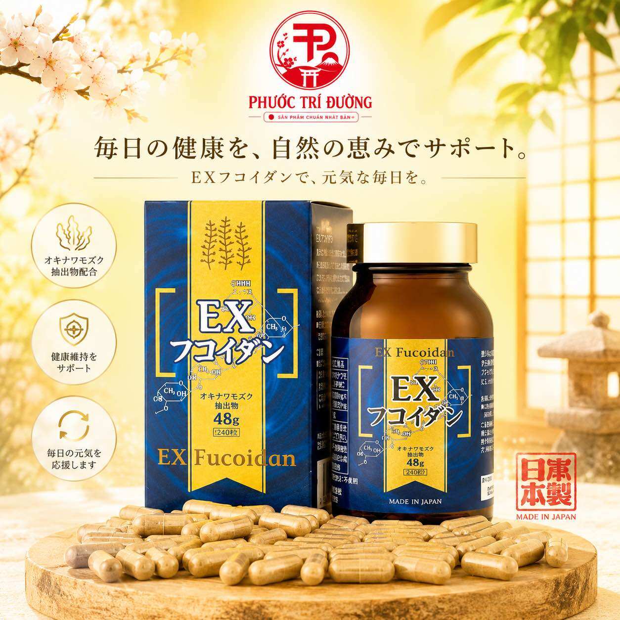 [Ex Fucoidan Japan]Ex Fucoidan Nichiei Bussan Pills- Kanehide Bio Fucoidan Ex- Box of 150 Pills