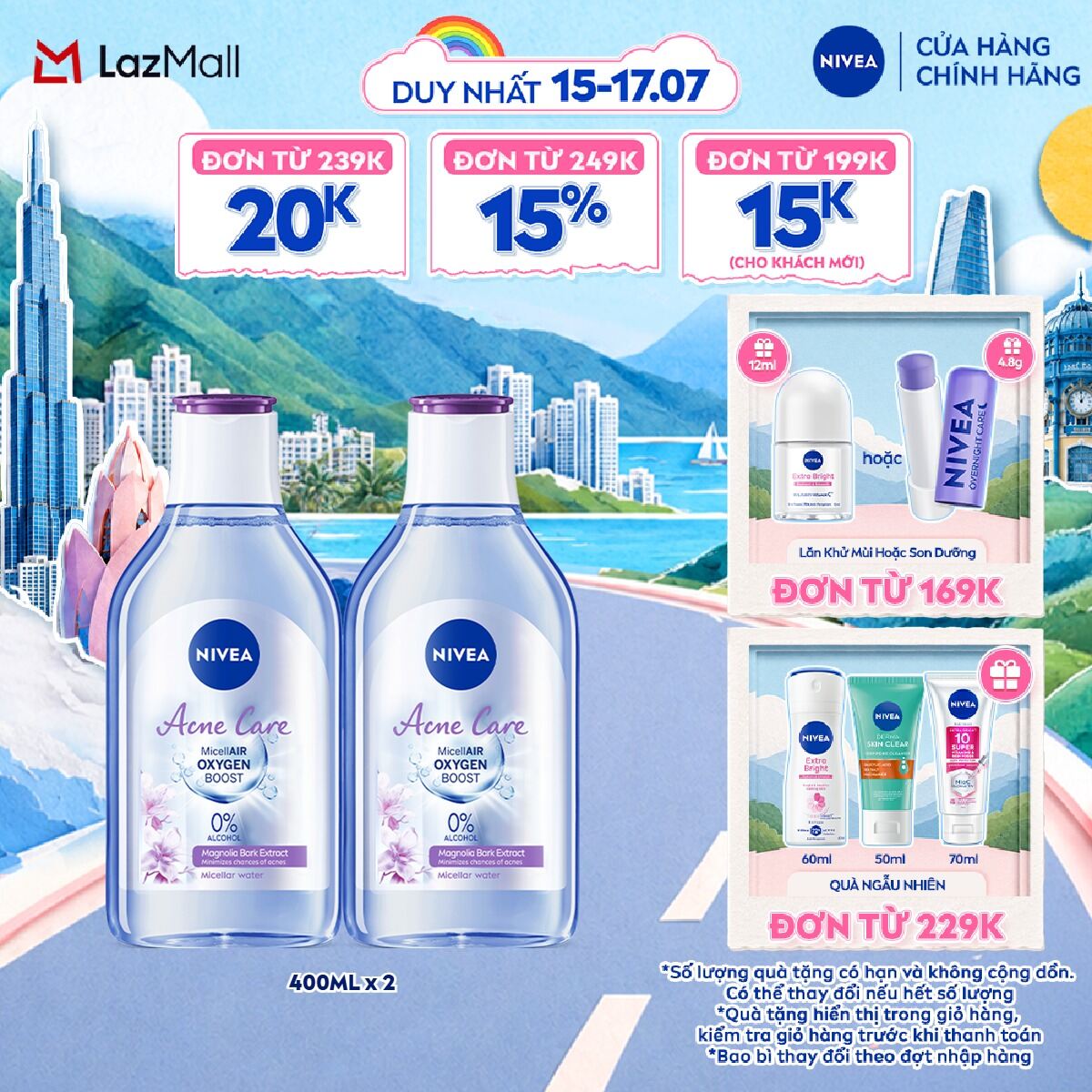Bộ 2 Nước Tẩy Trang NIVEA Acne Care Cho Da Mụn Sạch Sâu Ngừa Mụn (400 ml) - 80116x2