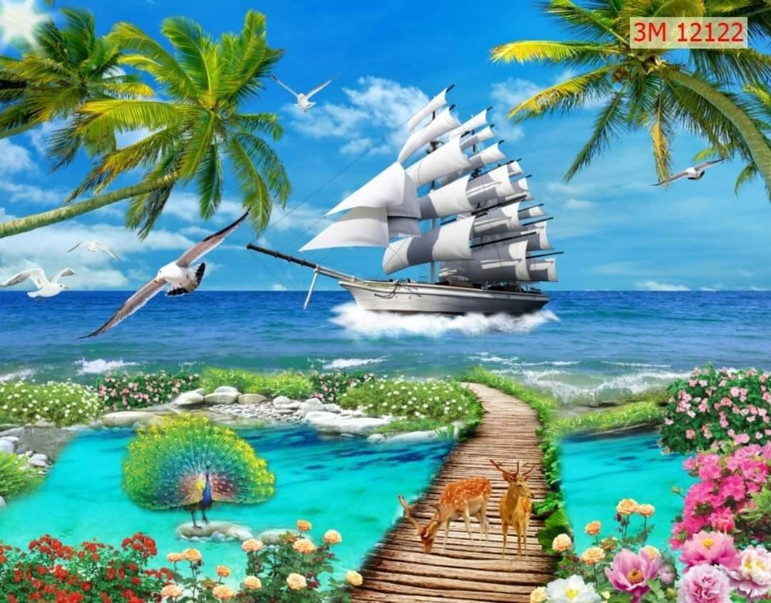 Tranh lụa 3d thuận buồm xuôi gió - za.lo 0367.536.104