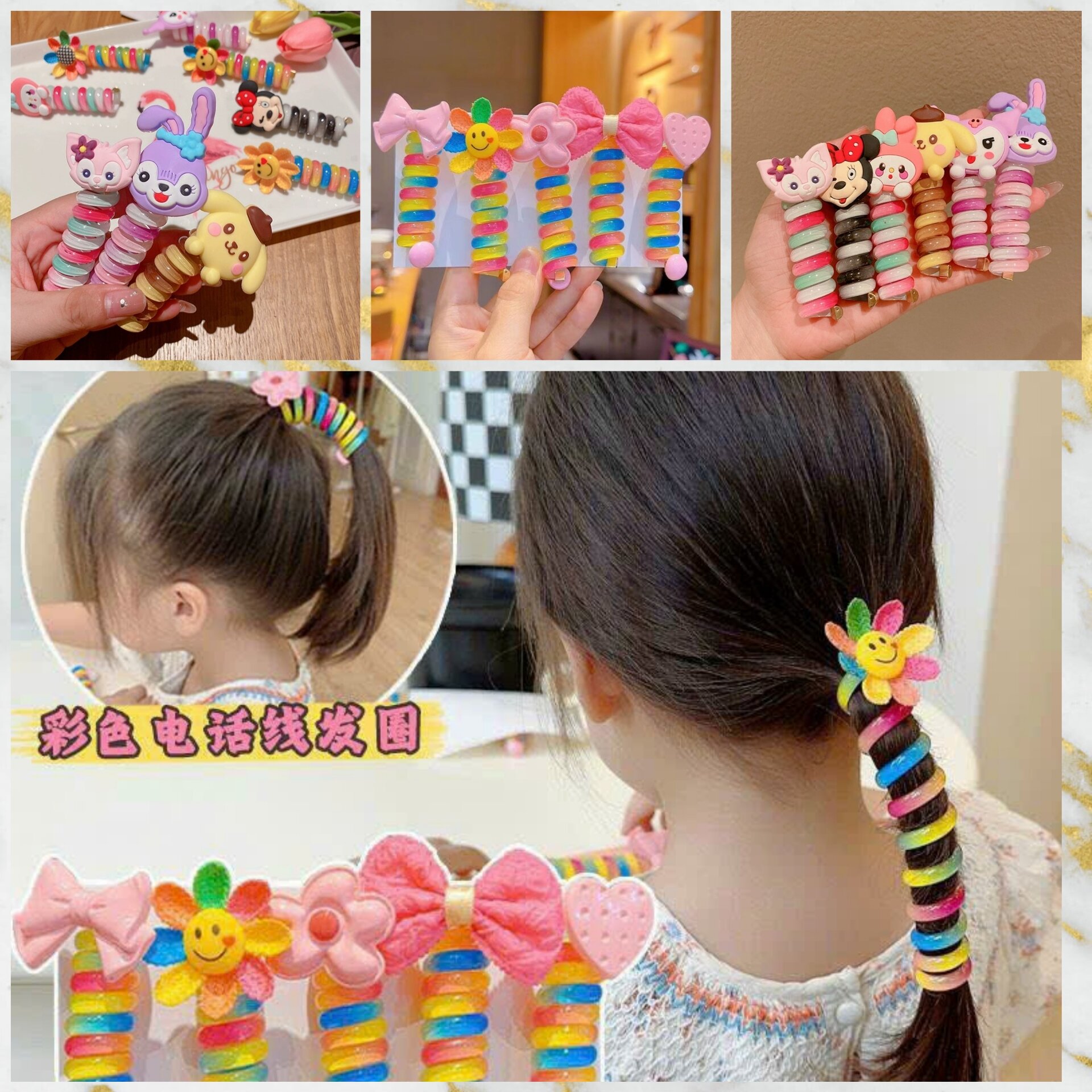 Dây cột tóc, quấn tóc kiểu lò xo cho bé gái màu sắc cầu vồng dễ thương