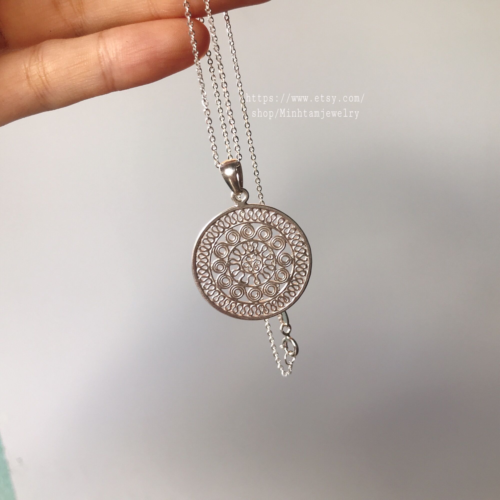 Day chuyen trong dong - drum necklace SILVER- handmade Silver