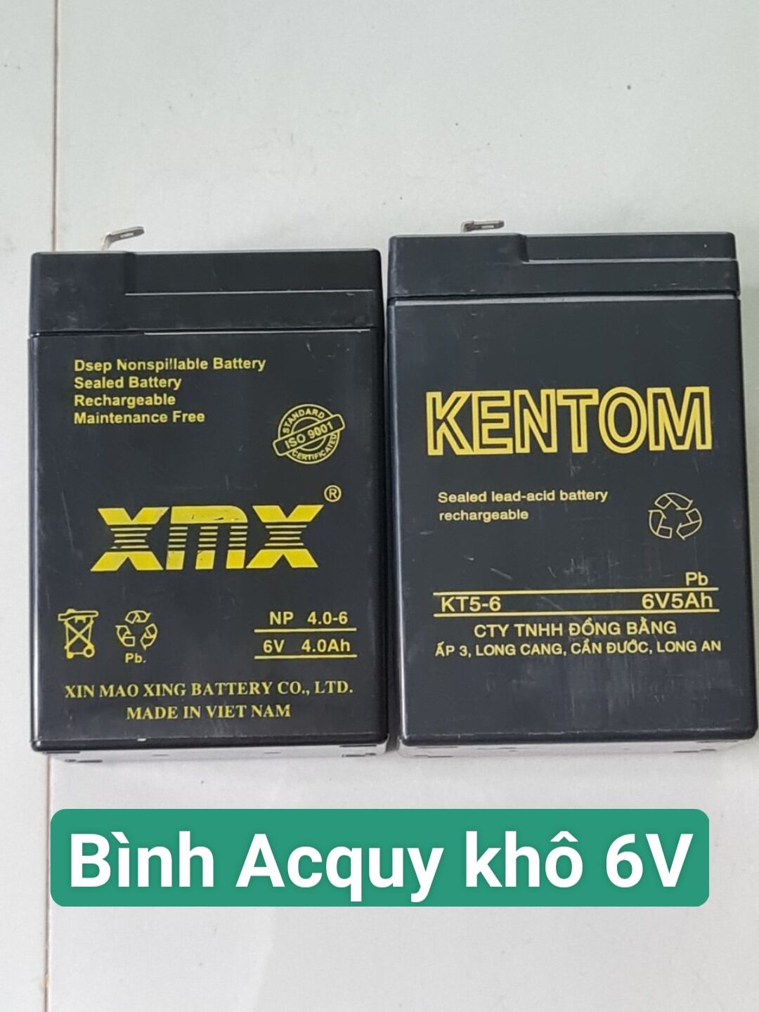 Bình acquy khô 6v 5ah kentom nặng 910gr ,bình acquy khô xmx 6v 4ah nặng 750gr.
