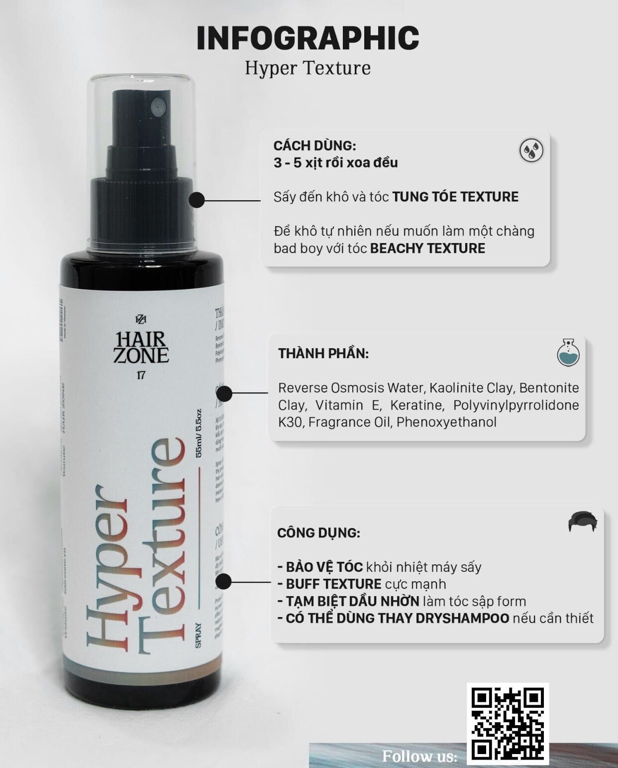 Xịt tạo phồng tóc Hyper Texture By HairZone