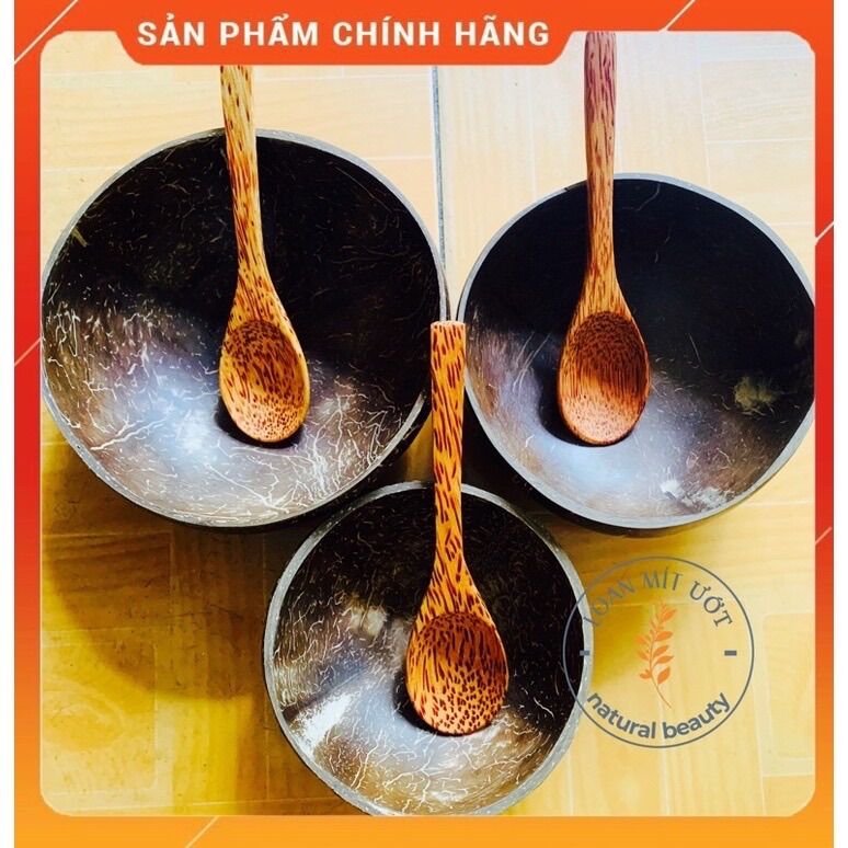 Combo bát gáo dừa kèm thìa dùng trộn bột tắm, salad,kem..