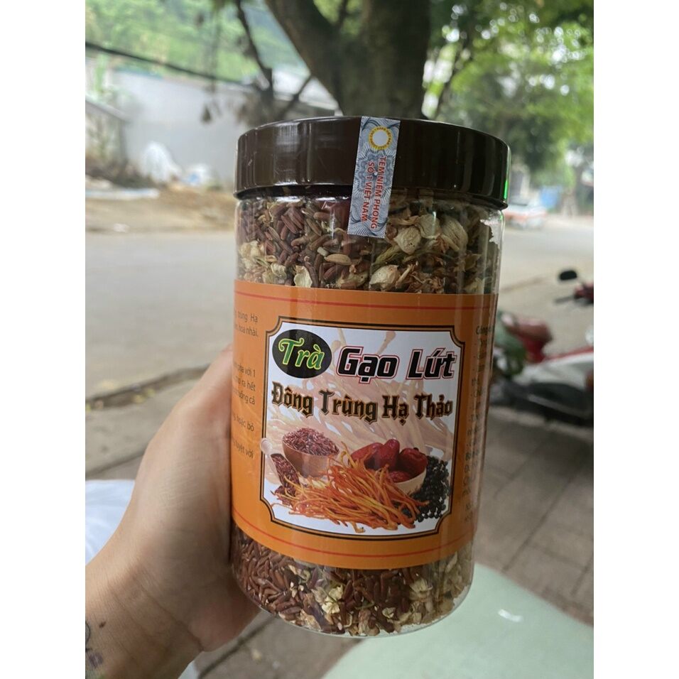 Trà gạo lứt đông trùng hạ thảo.Trà gạo lứt thảo mộc hộp 500gr