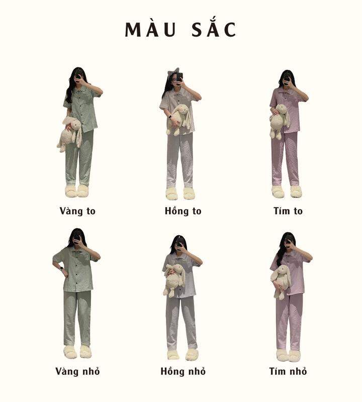 Sét bộ pyjama kẻ tay cộc quần dài.