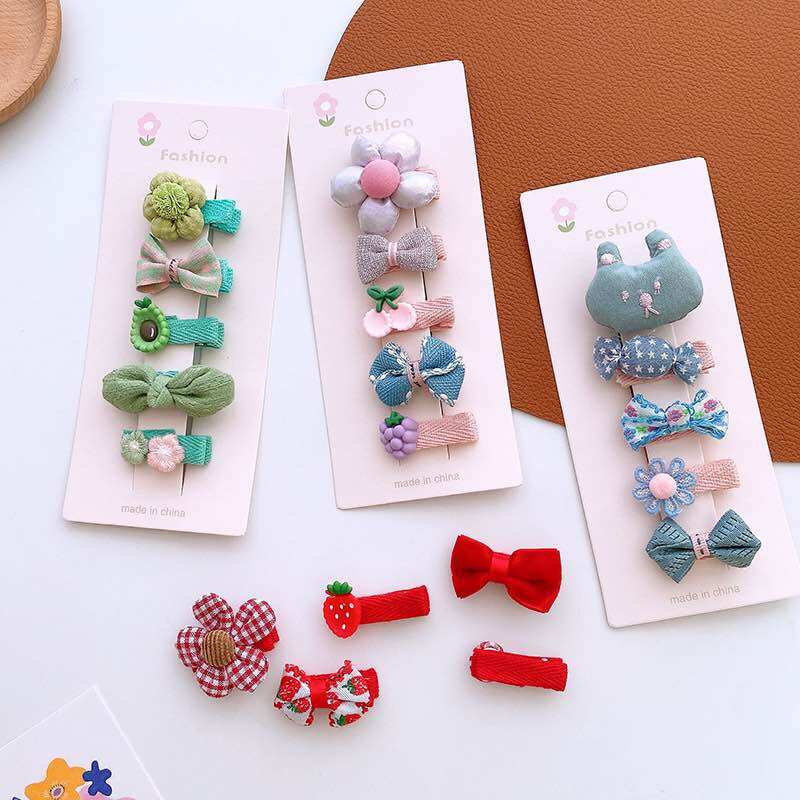 Set 5 kẹp vải hoa và nơ cho bé gái