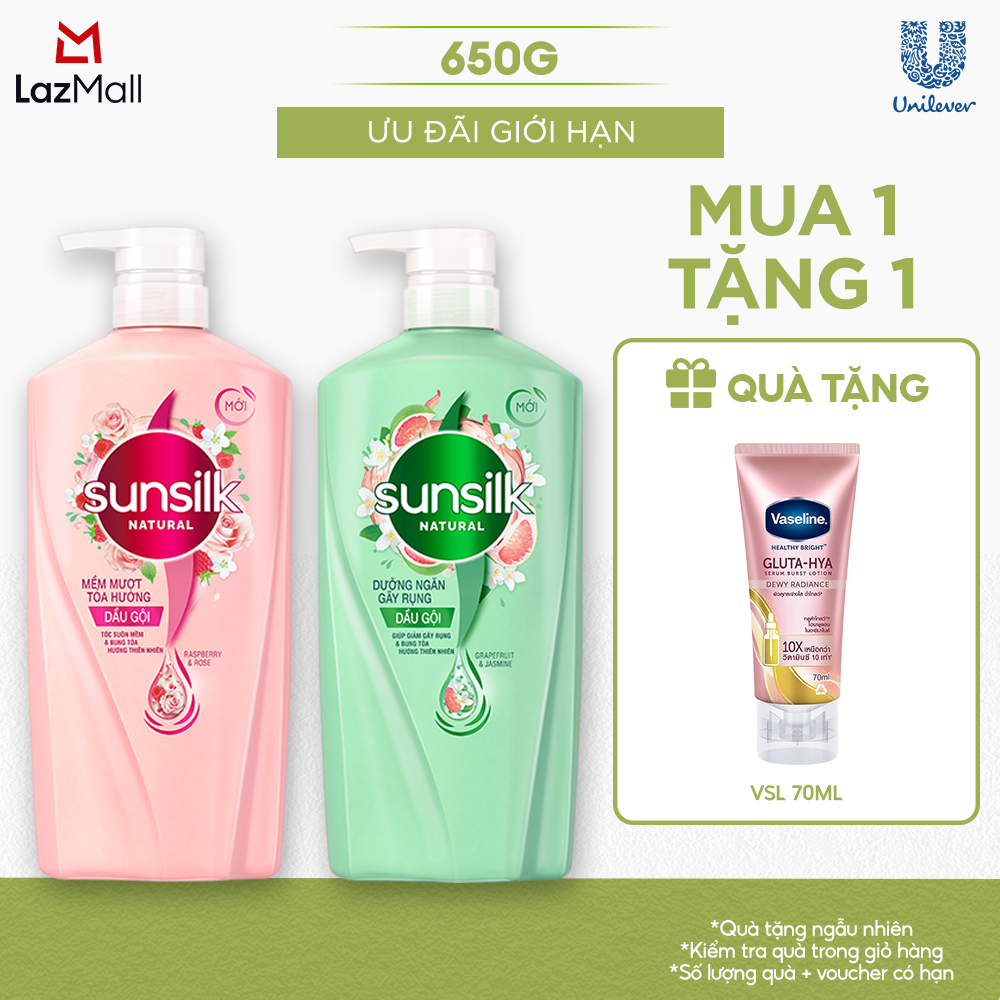 Dầu gội Sunsilk Natural Dưỡng Ngăn Gãy Rụng và Mềm Mượt Tỏa Hương 650g 