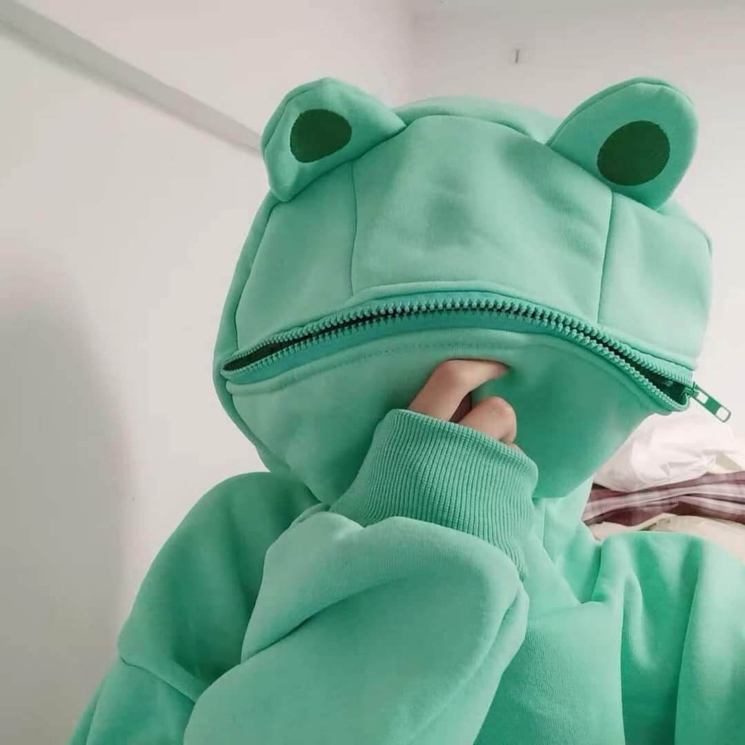 áo hoodie nỉ lông hình con ếch siêu cute