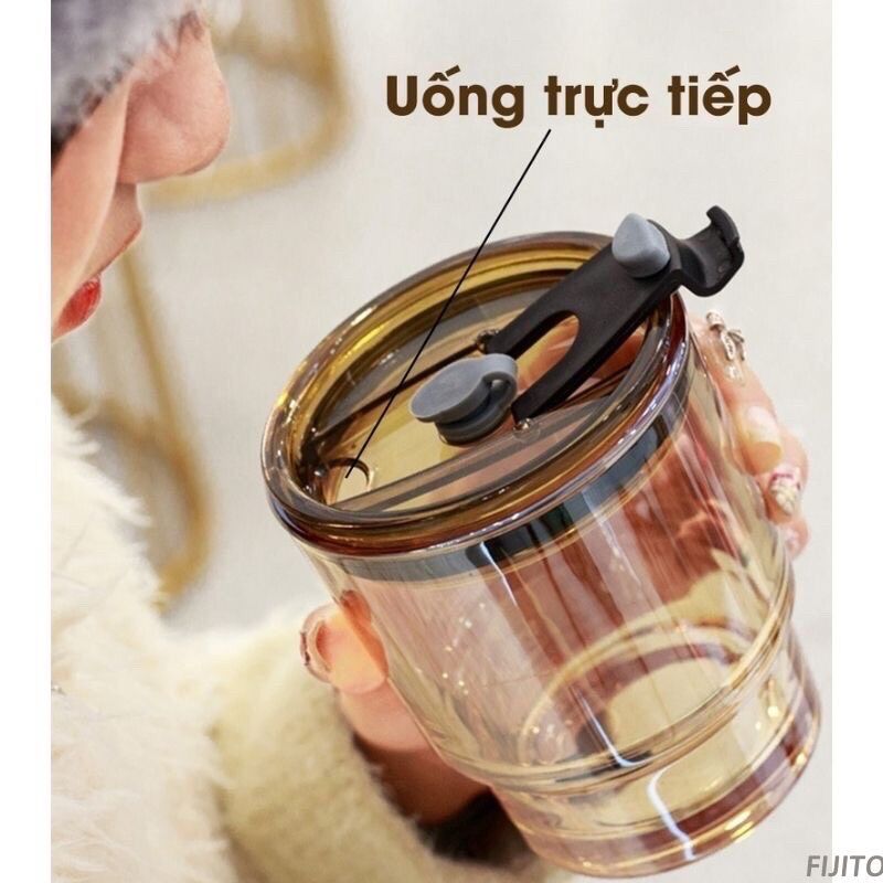 Cốc thuỷ tinh bọc da kèm ống hút 450ml