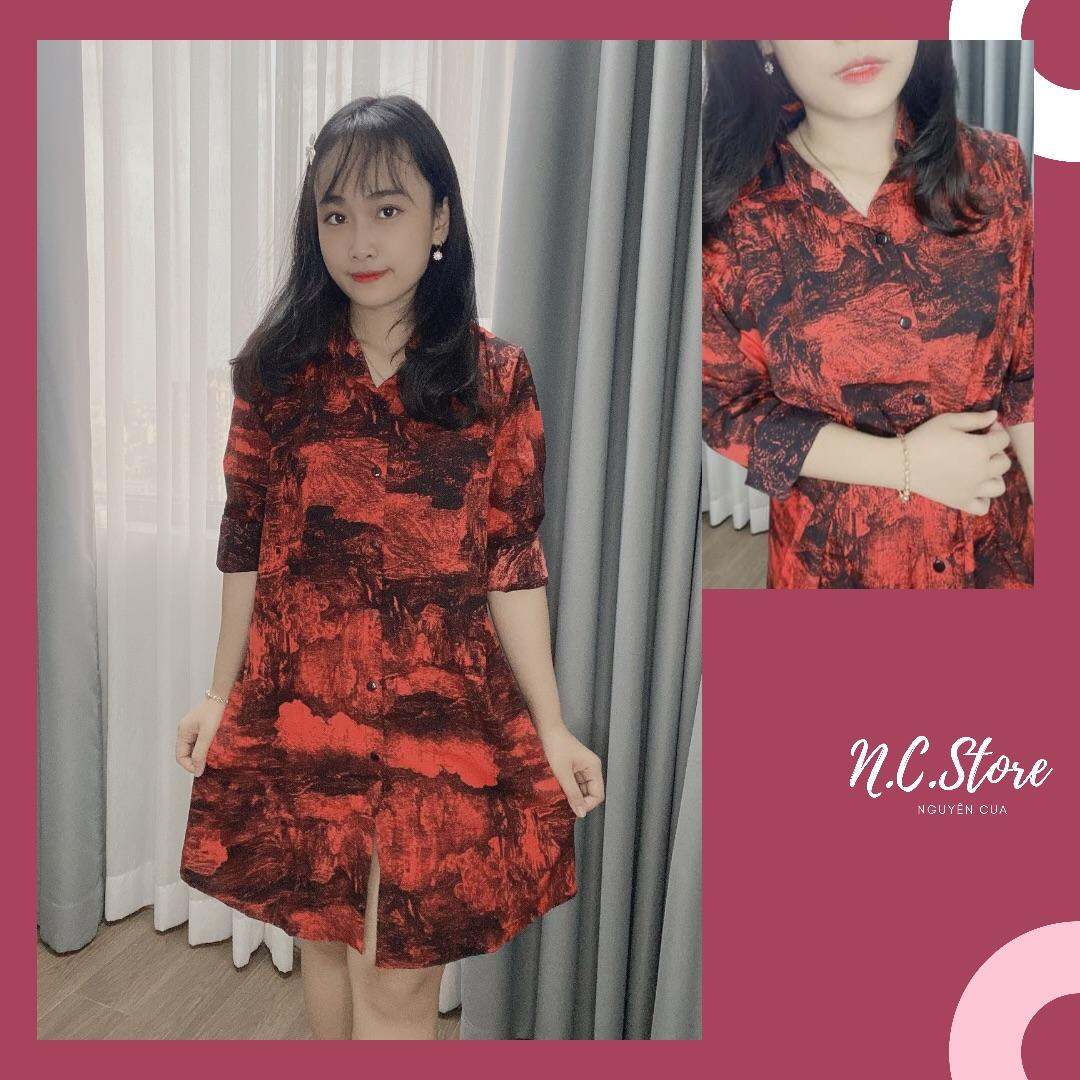 Set Áo Đâm Sơ Mi Lụa Hoạ Tiết Hàng Quảng Châu
