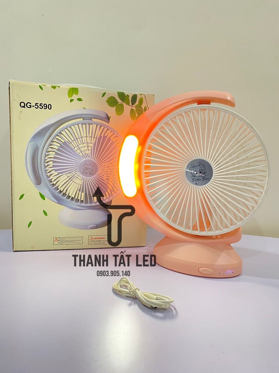 [HCM]Quạt để bàn Sạc Có Đèn Led Siêu Mát QG-5590