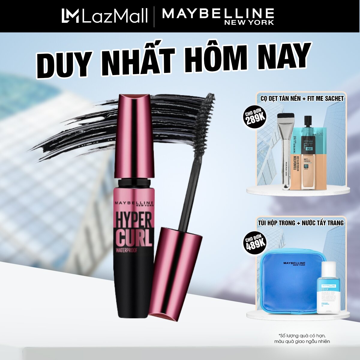Mascara Dài Mi và Cong Mi Maybelline New York Hyper Curl Waterproof Chuốt Mi Đen Không Lem Không Trôi 9.2ml