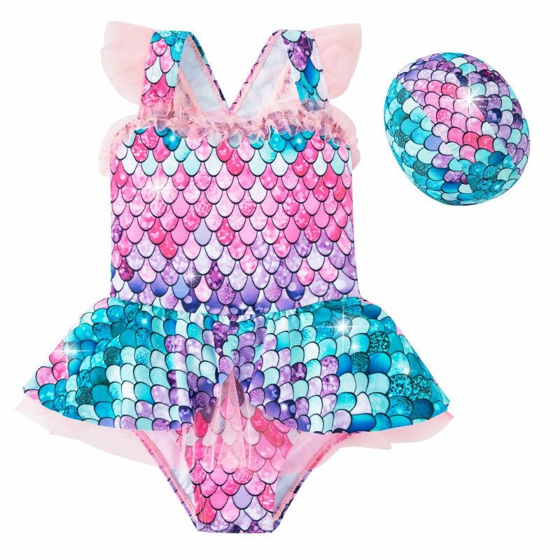 Bộ đồ bơi bikini nàng tiên cá tặng kèm nón bơi thời trang mùa hè cho bé gái từ 2 - 10 tuổi