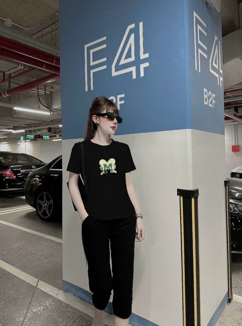 Set bộ đồ lửng thun cotton logo thêu thể thao (4 màu 4 size lựa chọn)