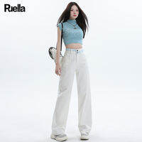 Puella | Quần Jeans Trắng eo Cao Thiết Kế Drape Phong Cách Thoải Mái Giảm Cân