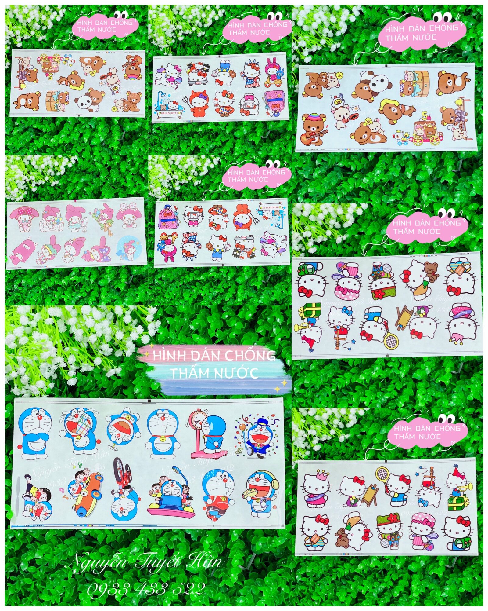 Hình dán chống thấm nước Hello Kitty - Doremon Doraemon - Melody - Brown