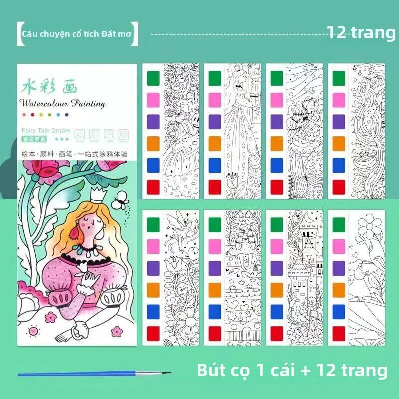 Bộ Sách Tranh Màu Nước Di Động Cho Trẻ Em - Sách Tô Màu Graffiti Kèm Bàn Chải - Đồ Chơi Tranh Sáng T
