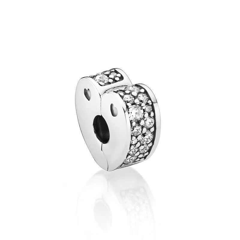 Charm pan khoá chặn tim đính đá trắng bạc s925