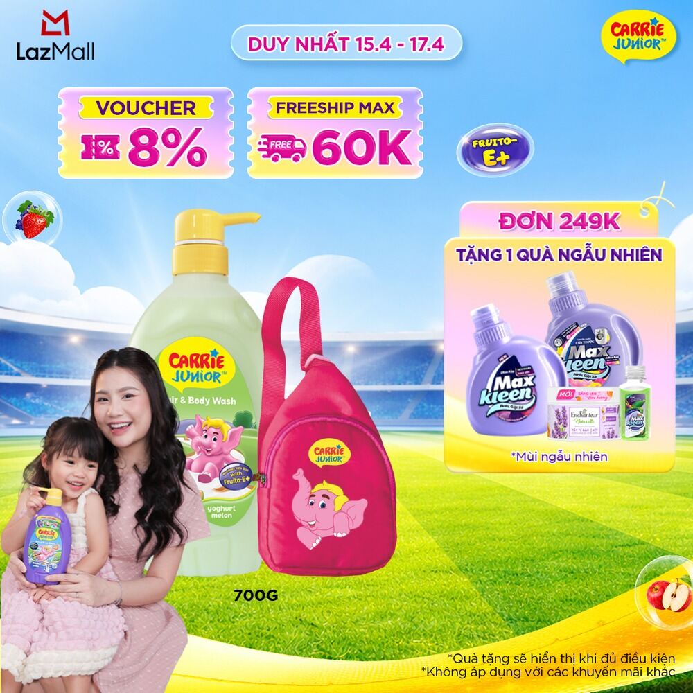[Tặng Kèm Túi Đeo Chéo] Sữa Tắm Gội cho bé Carrie Junior Hương Melon 700g